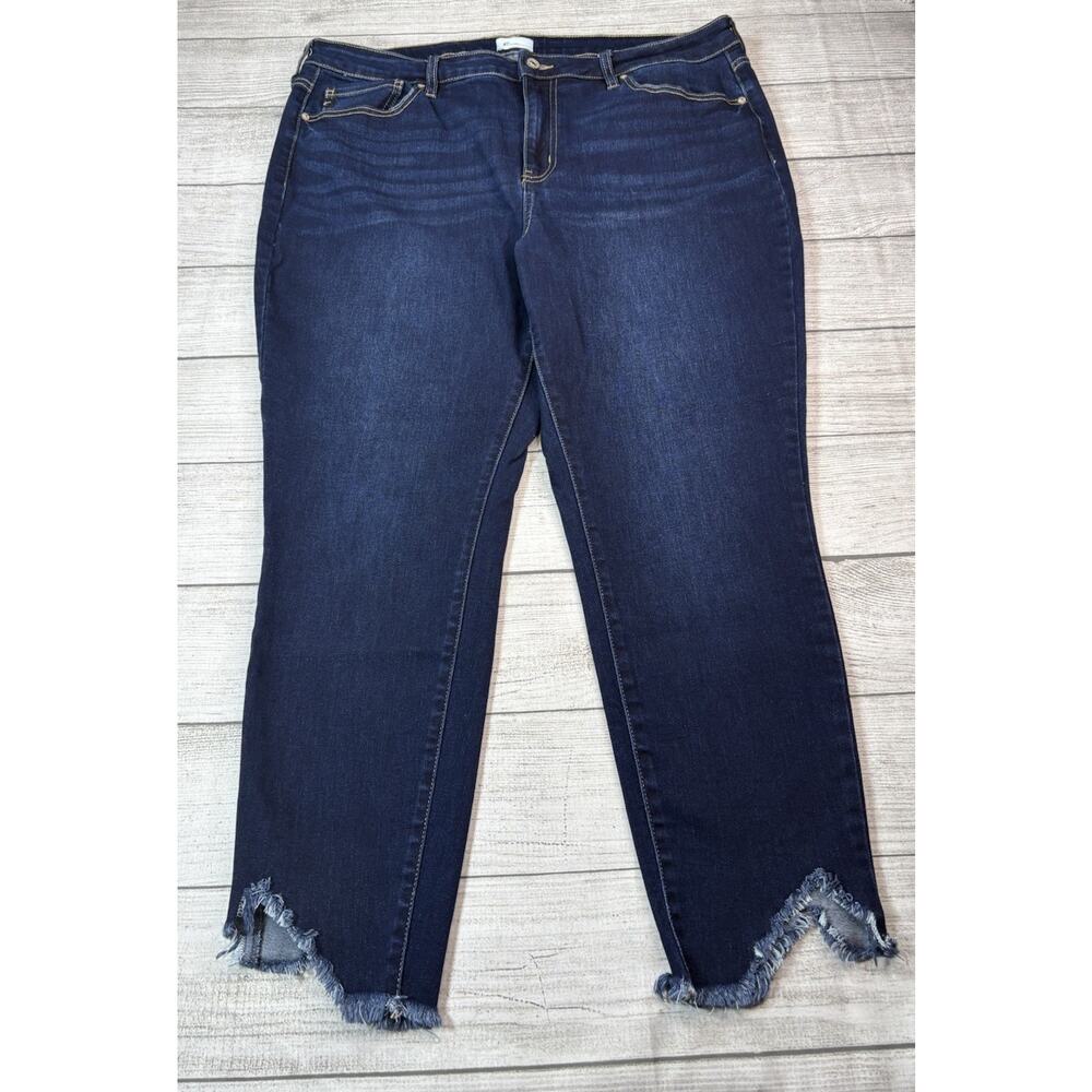 KanCan Womens Mid-Rise Ankle Skinny Jeans Dark Wash Size 20W Raw Hem